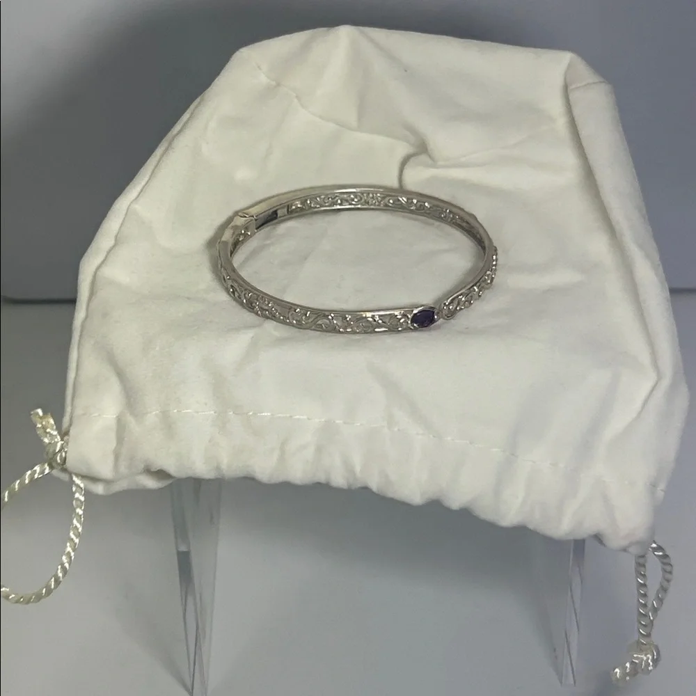 NWOT Carolyn Pollack Sterling Silver Scroll Design Genuine Amethyst Bracelet